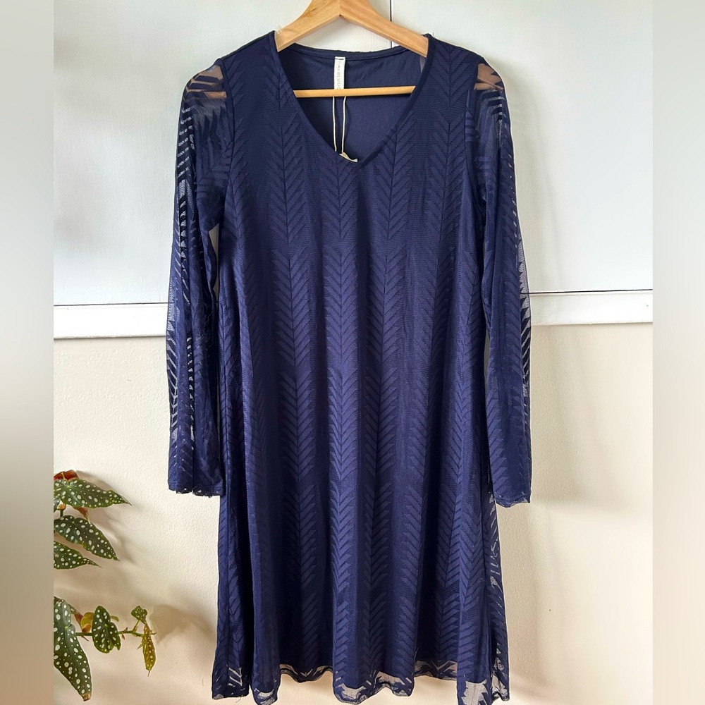 Pinkblush Navy Blue Chevron Mesh Dress